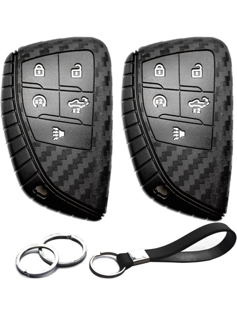 2-Pack Key Fob Cover Case for Chevy GMC Silverado Sierra, Carbon Fiber Black